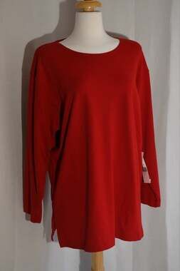 CHAUS Solid Red Classic Long Sleeve Stretchy Sweater Round Neck Size 1 NWT